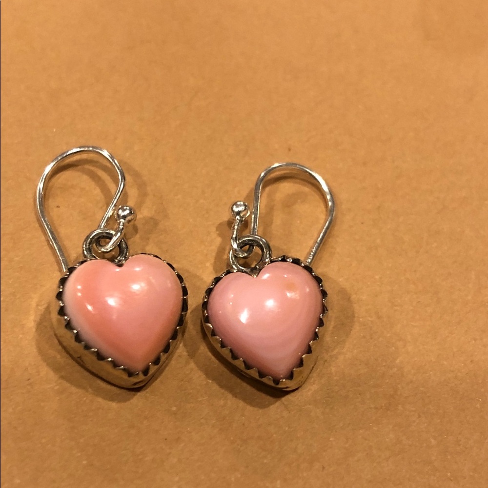Pink Conch Heart Drop Earrings incased in 925 Sterling Silver